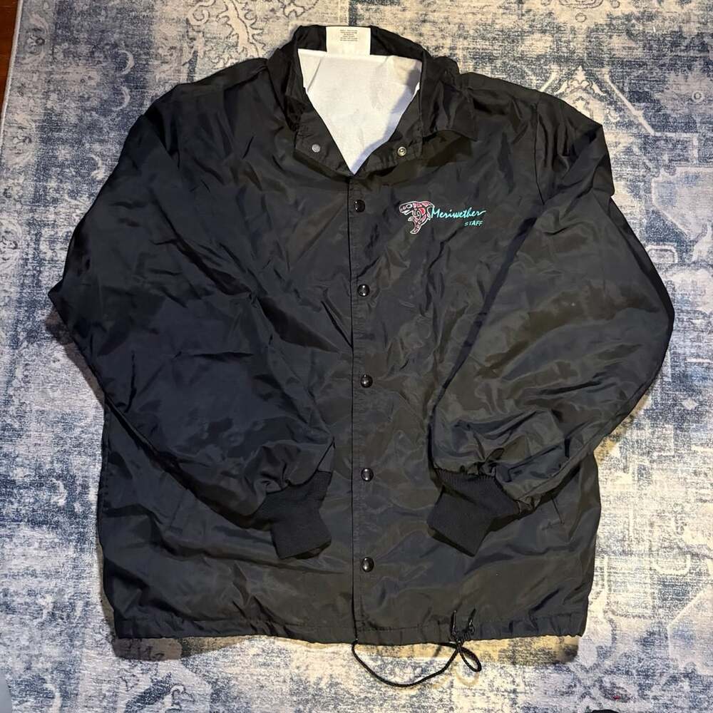 Vintage MA Klein Meriwether Staff Black Nylon Windbreaker Coaches Jacket Large U
